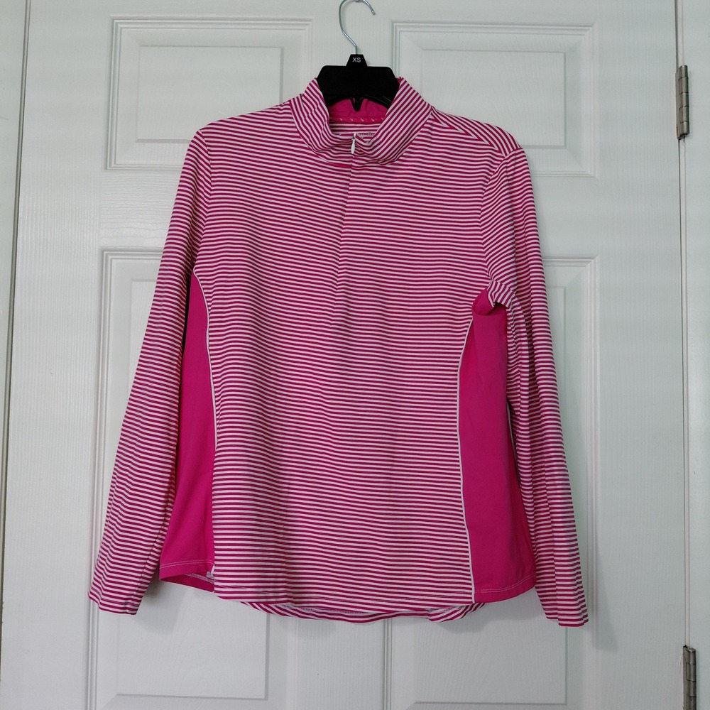 Tommy Bahama IslandZone Pink White Striped 1/2 Zip Pullover SW221424 L/G Womens